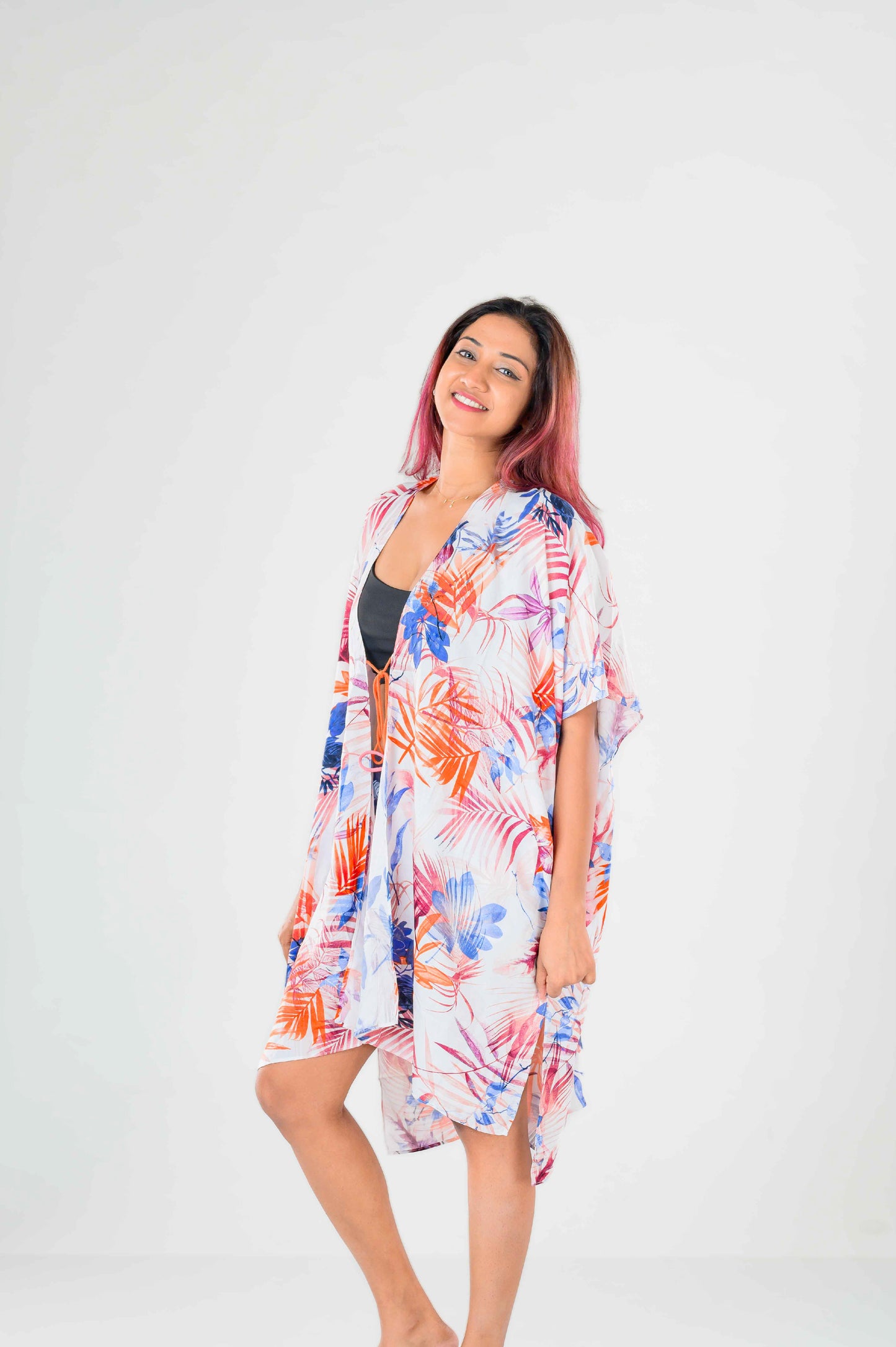 Printed Tropical kimono Cover-up