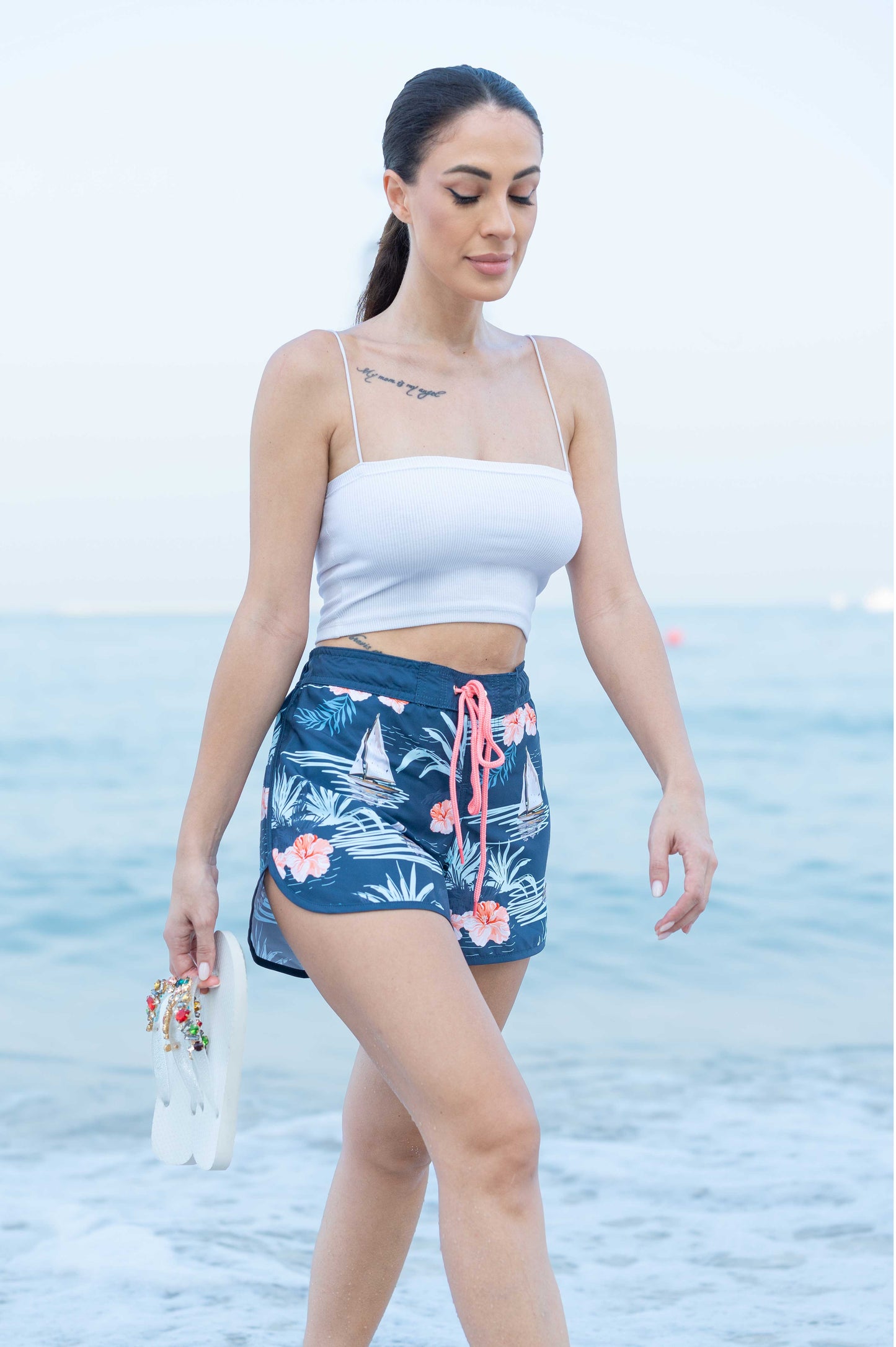 Ladies bloom Boat printed - navy