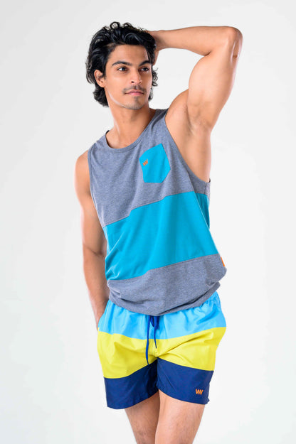 Men's pastel Shorts Blue/Lime & Navy