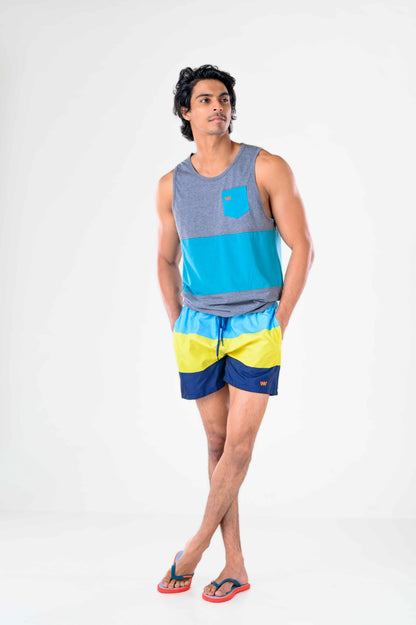 Men's pastel Shorts Blue/Lime & Navy