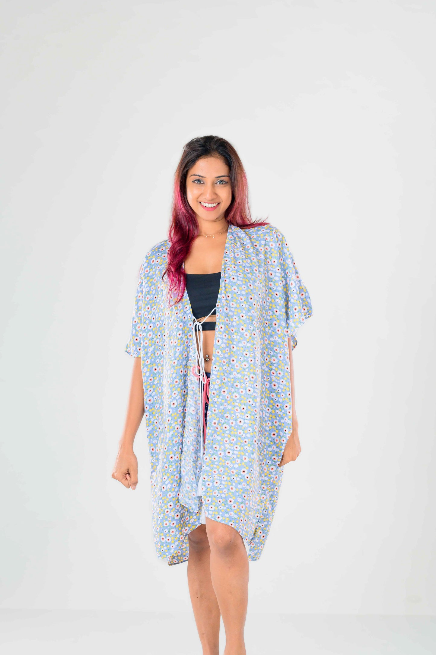 Printed Blue Floral kimono Cover-up