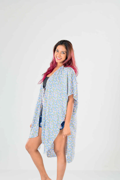 Printed Blue Floral kimono Cover-up