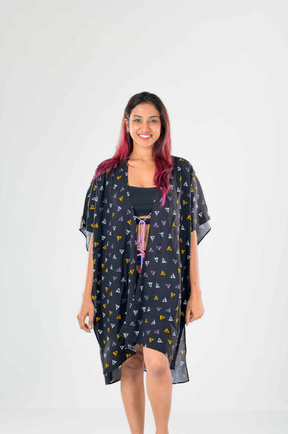 Printed Black Triangle kimono Cover-up