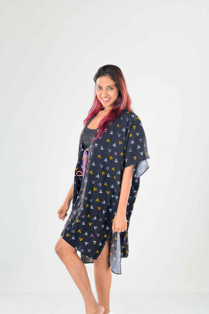 Printed Black Triangle kimono Cover-up